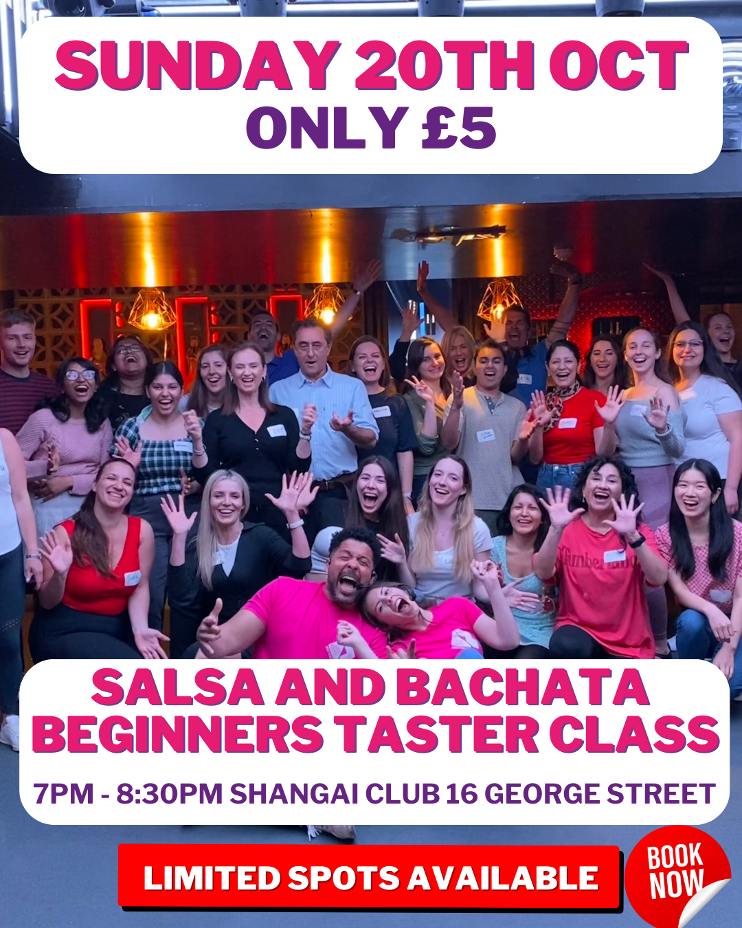 Group of smiling dancers at a Salsa and Bachata beginners taster class by Latin Roots Dance Academy in Edinburgh