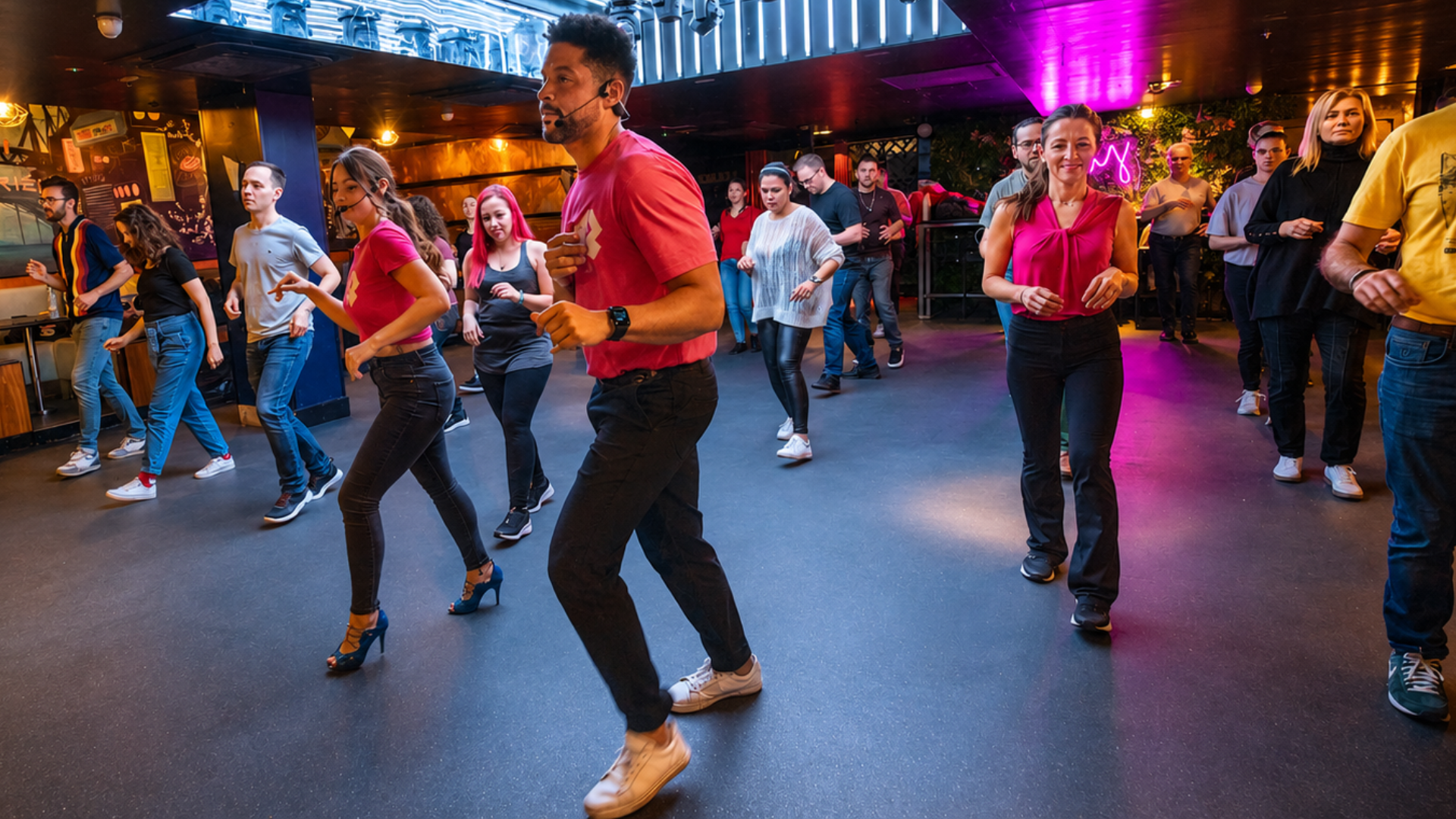 Latin Roots students training Salsa and Bachata together in class