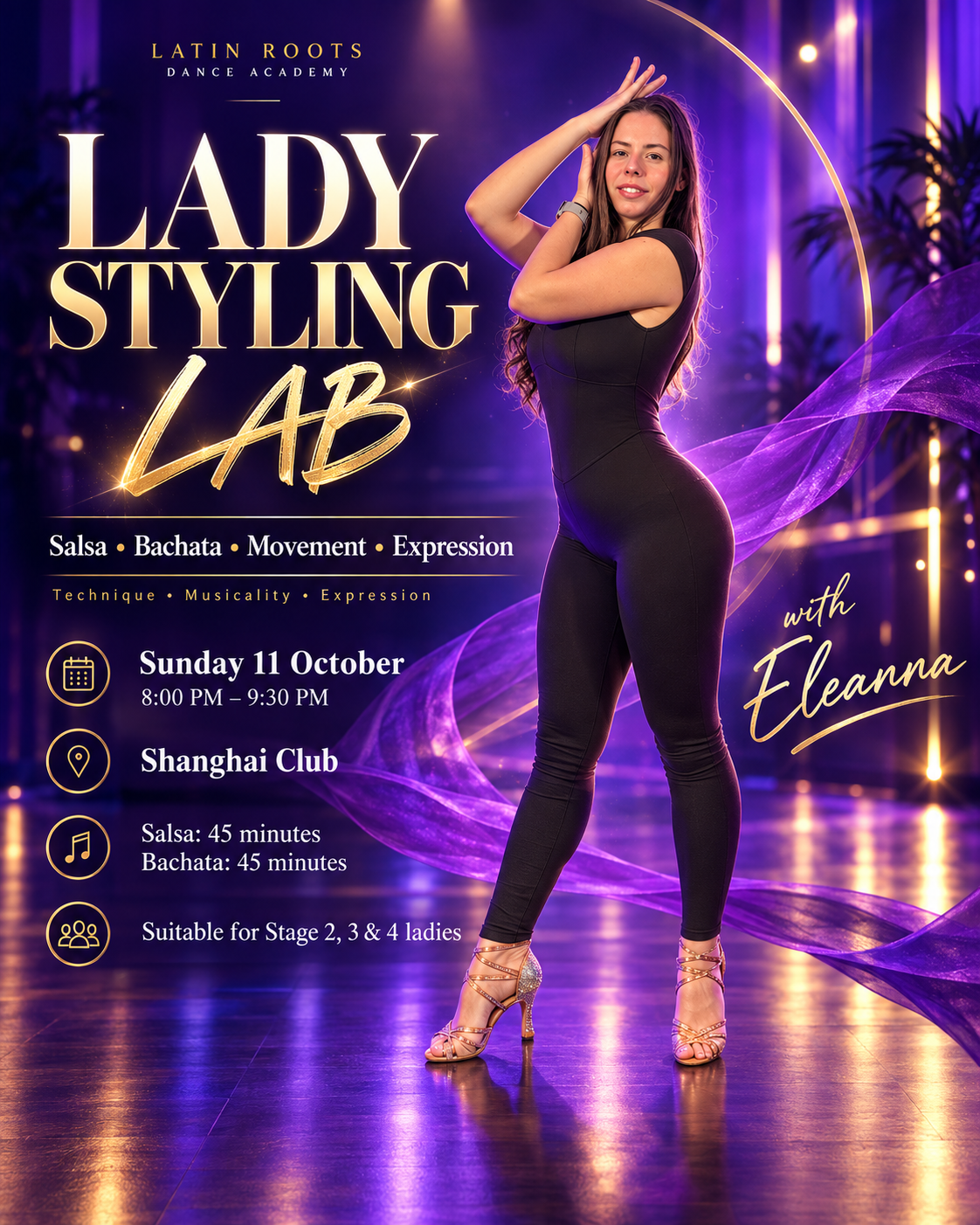 Eleanna featured on the Latin Roots Lady Styling LAB cover for Salsa, Bachata, movement and expression in Edinburgh